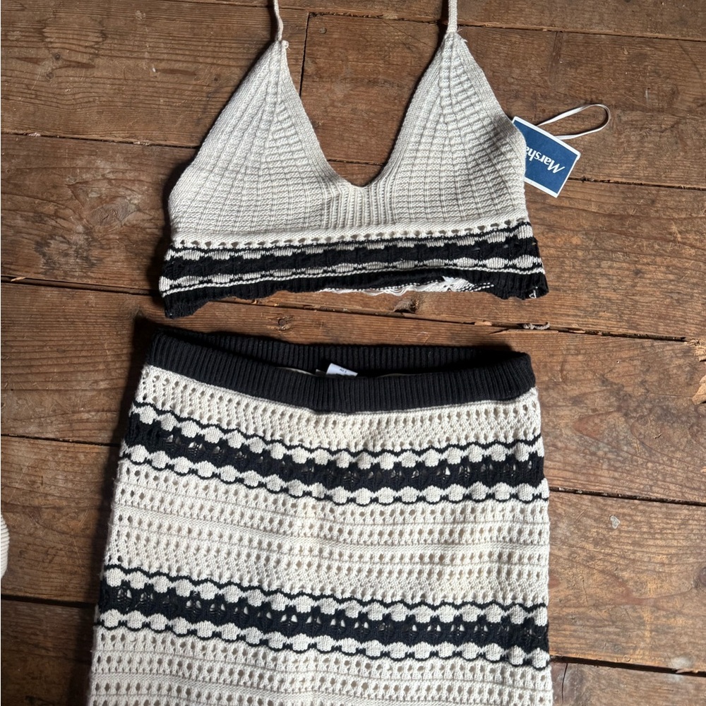 Madewell Cream & Black Crochet Midi Skirt and Top Set